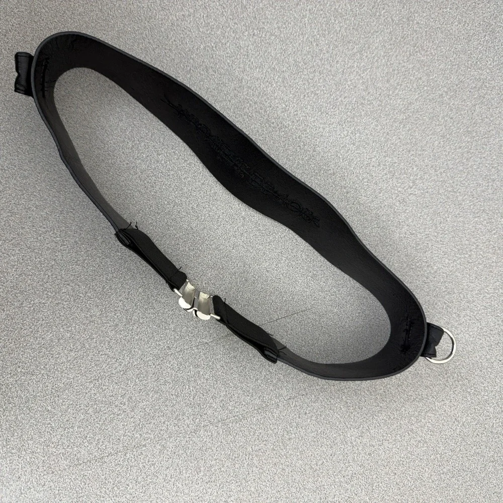 Manière De Voir Belt Womens 26.5 Black Elastic Waist Cinch Pebbled Logo Silver